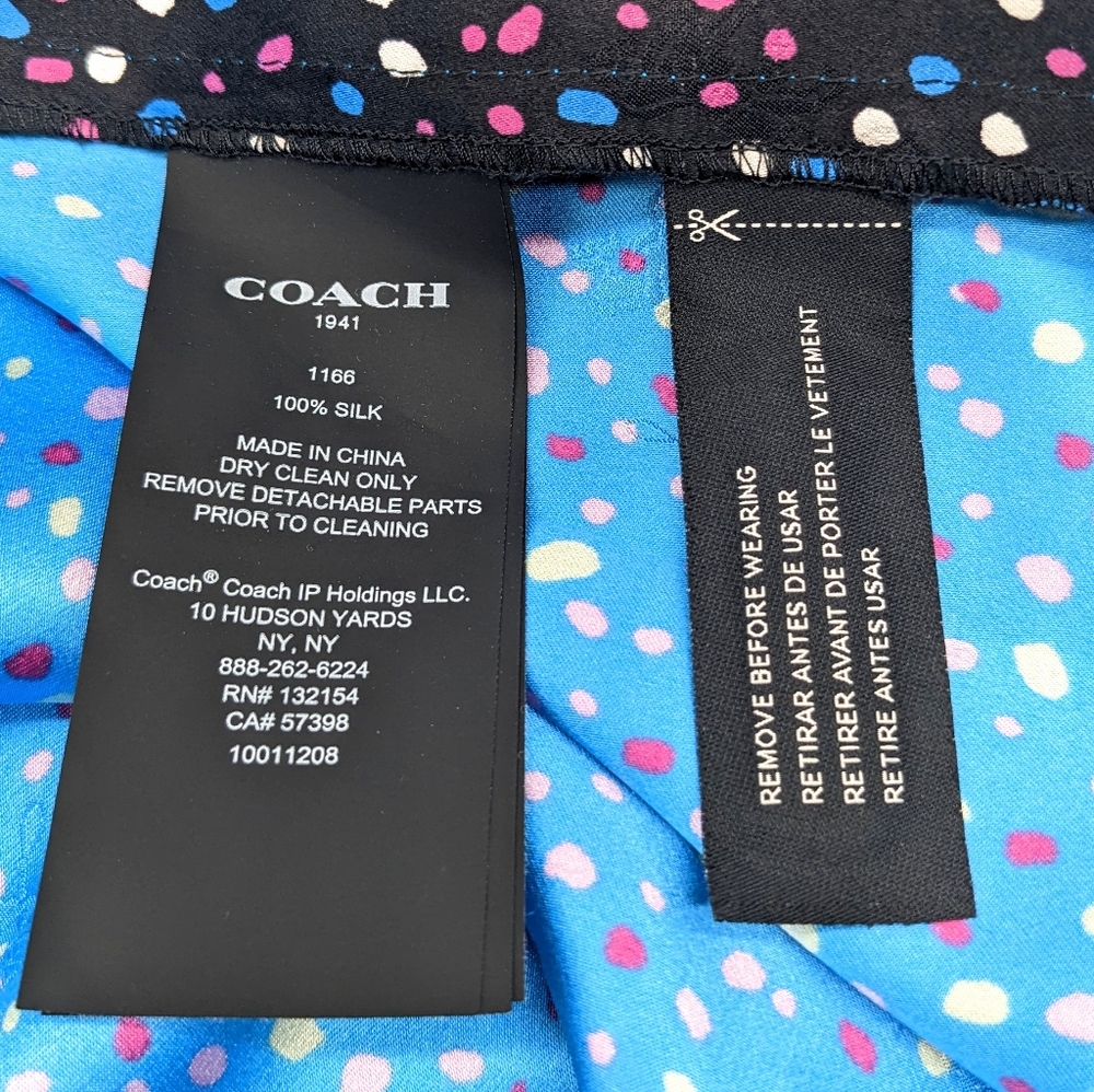 Coach Silk Dot Sleeveless A-Line Midi Dress Blue Women's Size 6 - Picture 7 of 8